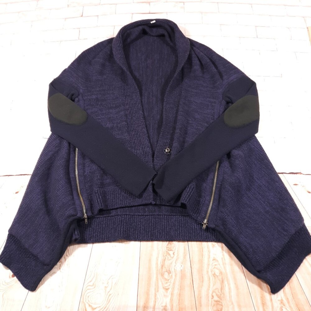 Lululemon Cardigan Sweater Womens Fits Size Medium Purple Wool Blend Elbow Patch